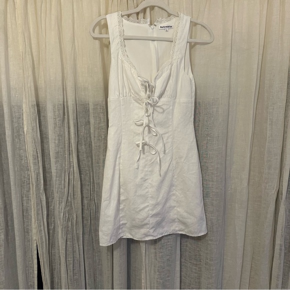 Reformation reia linen white dress with lace and bow detail size 2 - Picture 6 of 16
